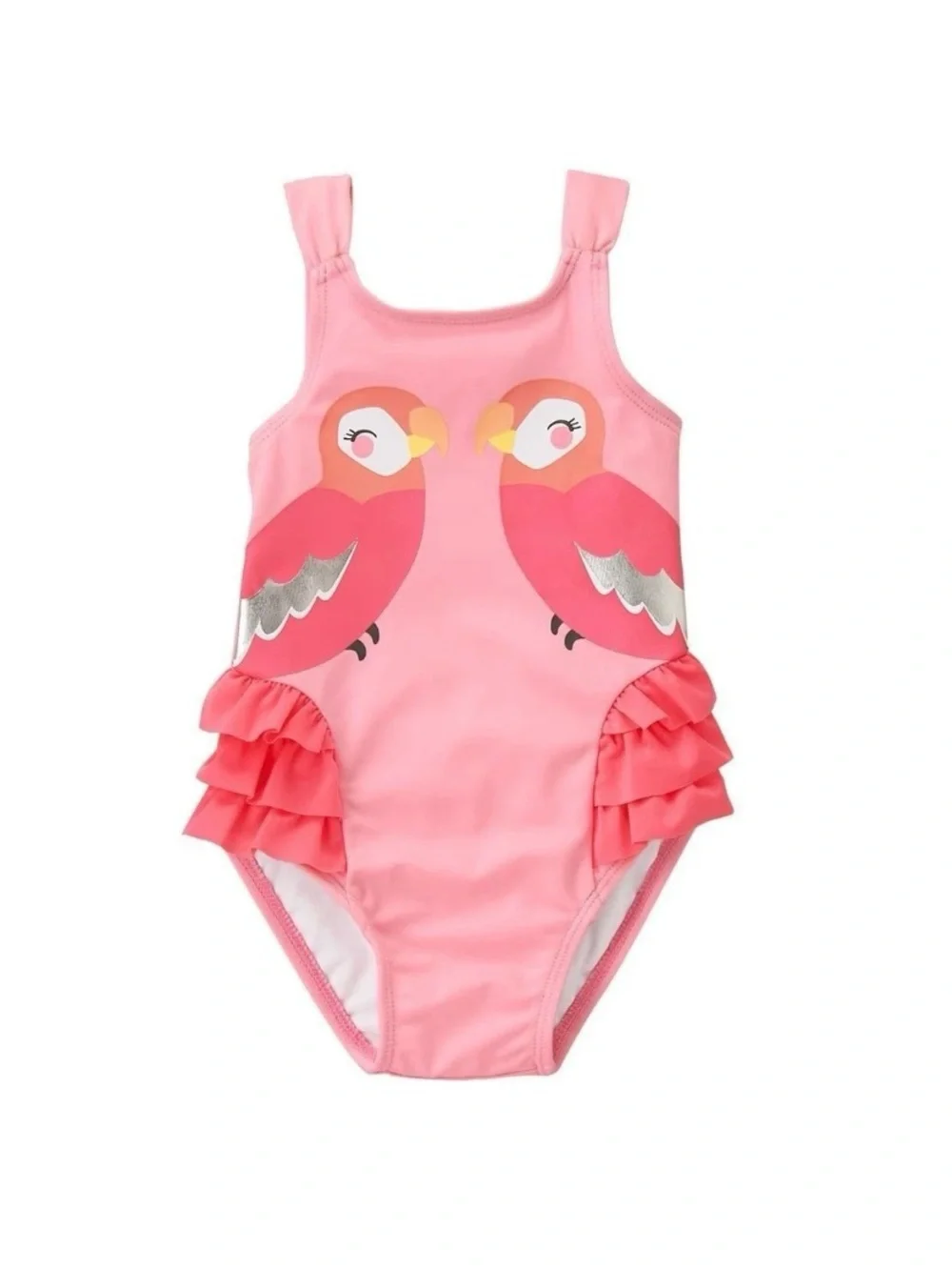 GYMBOREE Girls' 2T Rosy Pink Parrot Ruffle One-Piece Swimsuit